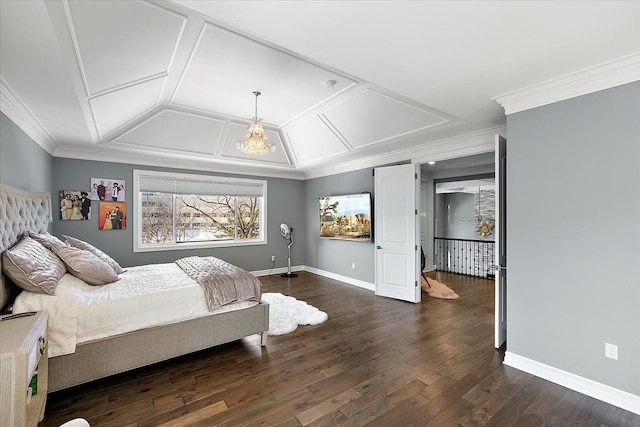 3888 Thatcher Dr, Rochester Hills, MI 48309 - bedroom with attic access, crown molding, baseboards, and dark wood-style flooring