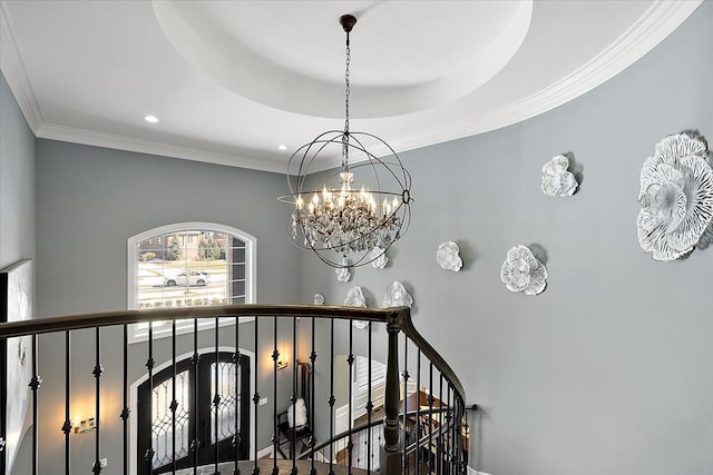 3888 Thatcher Dr, Rochester Hills, MI 48309 - interior space with recessed lighting, a chandelier, and ornamental molding