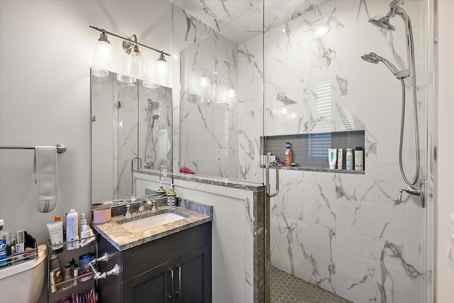 3888 Thatcher Dr, Rochester Hills, MI 48309 - full bathroom with vanity and a marble finish shower