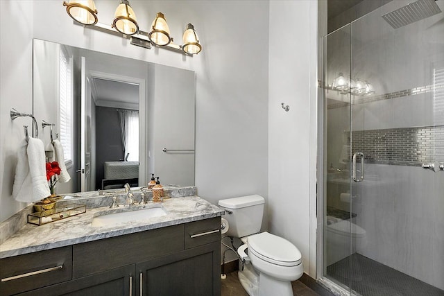 3888 Thatcher Dr, Rochester Hills, MI 48309 - full bathroom featuring a stall shower, vanity, and toilet