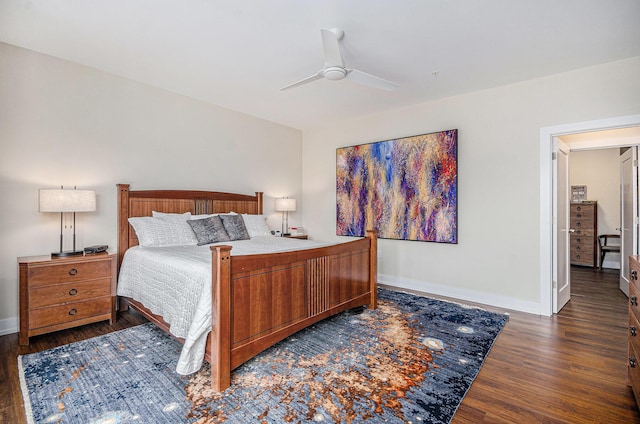 441 S Ashley Unit 306, Ann Arbor, MI 48103 - bedroom featuring baseboards, ceiling fan, and dark wood-style flooring