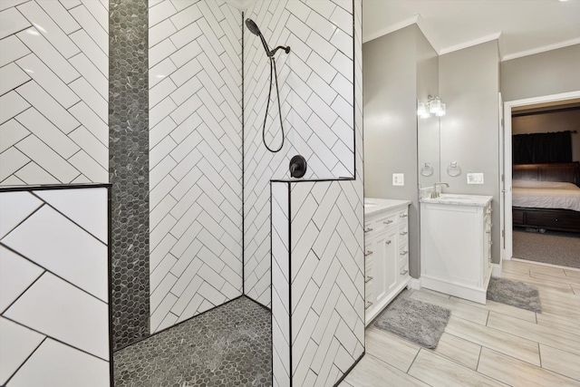11613 Butler Rd, Willis, MI 48191 - ensuite bathroom featuring ensuite bath, crown molding, vanity, and tiled shower