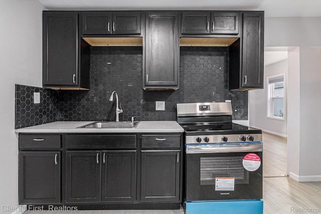 26358 Moses St, Flat Rock, MI 48134 - kitchen featuring stainless steel range with electric cooktop, a sink, backsplash, and light countertops