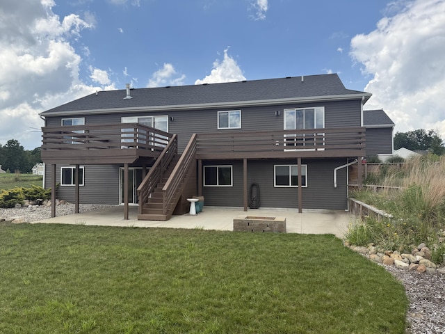 11726 Ridge Water Dr NE, Sparta, MI 49345 - rear view of house with a patio area, a deck, a yard, and stairway