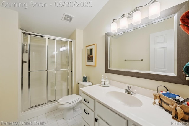 1317 Peppergrove Dr, Brighton, MI 48116 - bathroom featuring a shower stall, vanity, toilet, and tile patterned floors