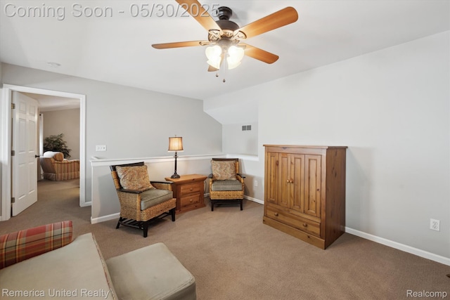 1317 Peppergrove Dr, Brighton, MI 48116 - sitting room with a ceiling fan, carpet, and baseboards
