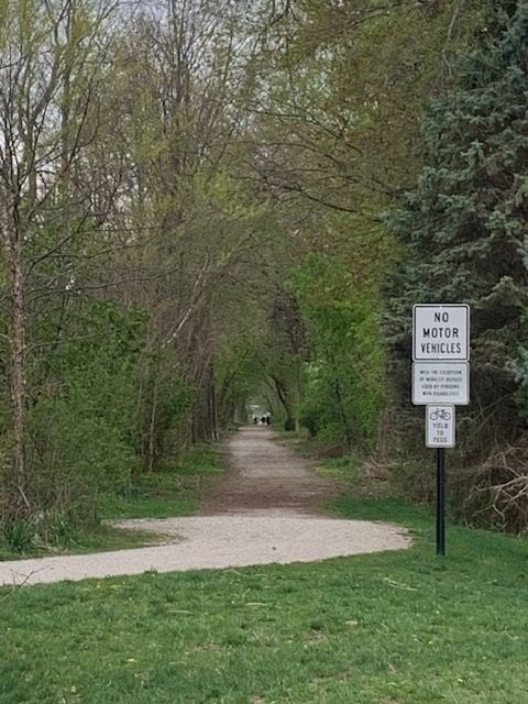 view of community featuring a lawn and a view of trees
