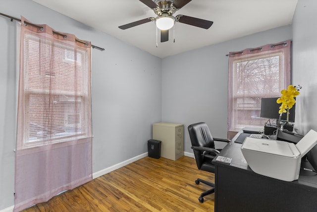 8450 Warren Blvd, Center Line, MI 48015 - office with baseboards, a ceiling fan, and wood finished floors