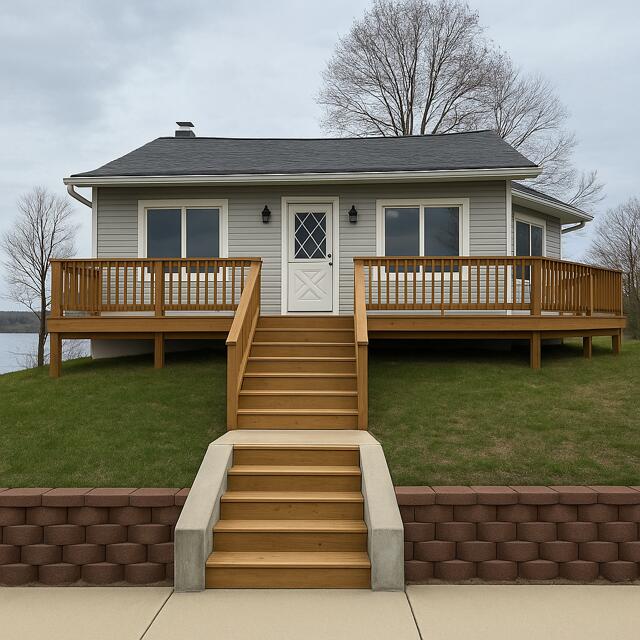 314 W Main, Whitehall, MI 49461 - view of front of house featuring a deck, stairway, and a front yard