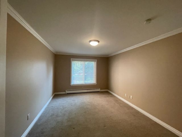 500 Romeo Rd Unit 116, Rochester, MI 48307 - carpeted spare room featuring crown molding, baseboards, and a baseboard radiator