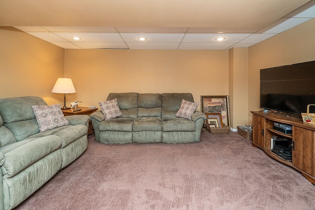 6472 Lochaven Ln, Waterford, MI 48327 - carpeted living area featuring a drop ceiling and recessed lighting