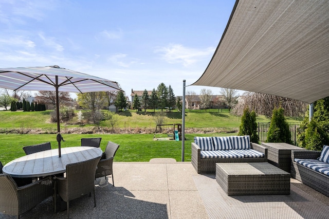 view of patio / terrace featuring an outdoor living space and outdoor dining area