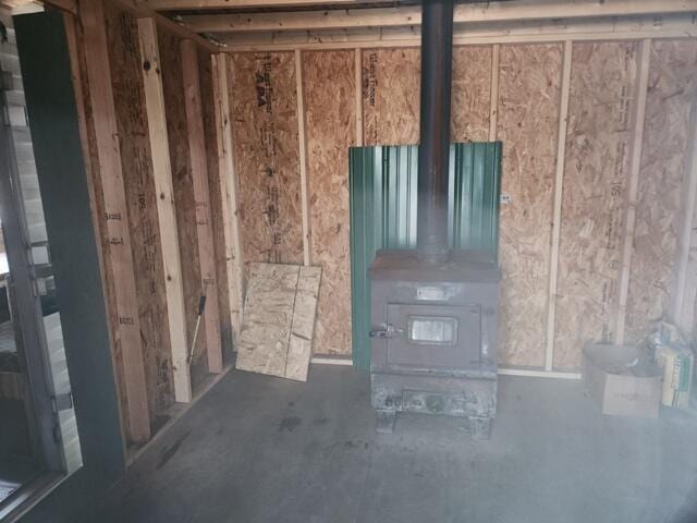 interior details with a wood stove
