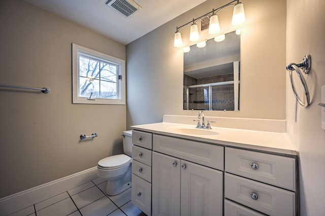 4238 Still Meadow Ln, West Bloomfield, MI 48323 - bathroom featuring a stall shower, toilet, baseboards, vanity, and tile patterned floors