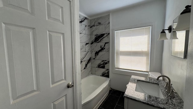 5051 Courville St, Detroit, MI 48224 - bathroom featuring tub / shower combination, a healthy amount of sunlight, tile patterned floors, and vanity