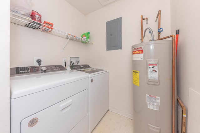 1005 E Duncan St Unit 2D, Manchester, MI 48158 - clothes washing area with water heater, laundry area, electric panel, baseboards, and separate washer and dryer