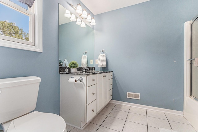 full bath featuring visible vents, baseboards, tile patterned flooring, and toilet