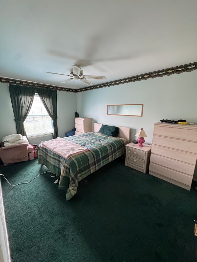 bedroom featuring carpet and ceiling fan