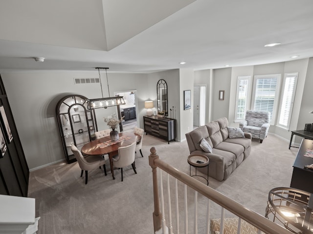 41698 Brownstone Dr, Novi, MI 48377 - interior space with a chandelier, visible vents, carpet flooring, and baseboards