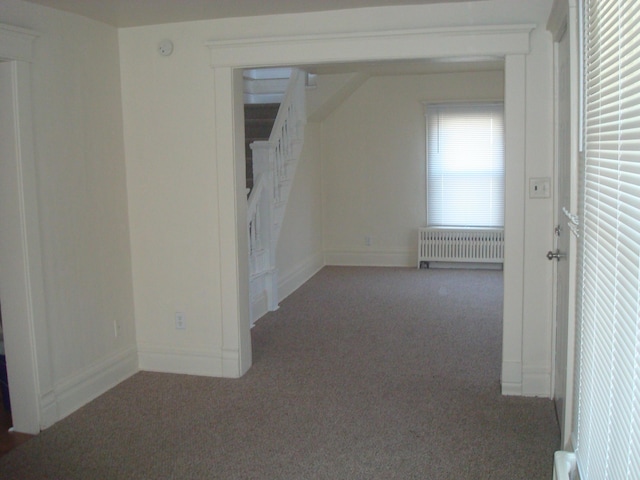 bonus room featuring radiator heating unit, baseboards, and carpet flooring
