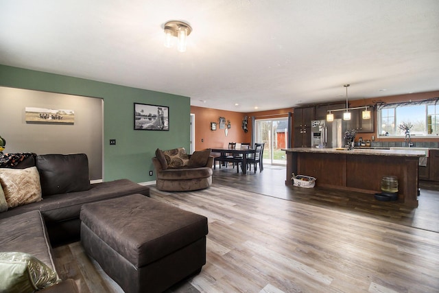 living room featuring a healthy amount of sunlight and wood finished floors