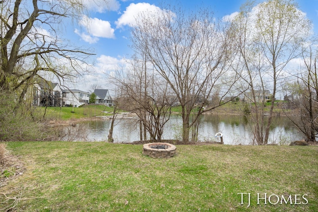 water view with an outdoor fire pit