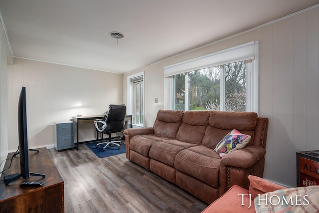 living area with wood finished floors