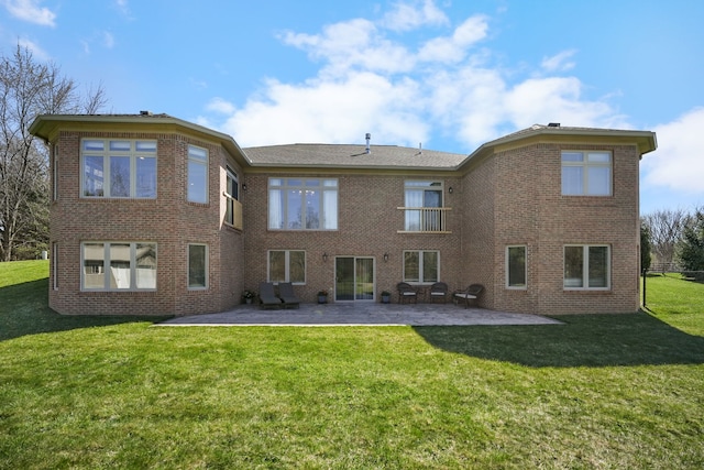 70799 Fisher Rd, Bruce, MI 48065 - back of property with brick siding, a lawn, central AC, and a patio area
