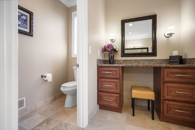 70799 Fisher Rd, Bruce, MI 48065 - bathroom with tile patterned flooring, toilet, vanity, baseboards, and visible vents
