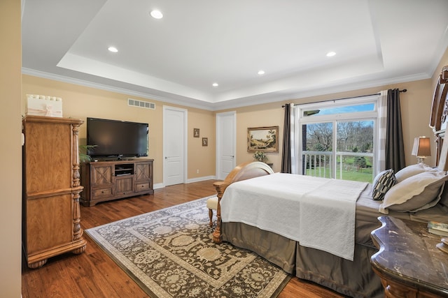 70799 Fisher Rd, Bruce, MI 48065 - bedroom with dark wood finished floors, recessed lighting, baseboards, and a raised ceiling