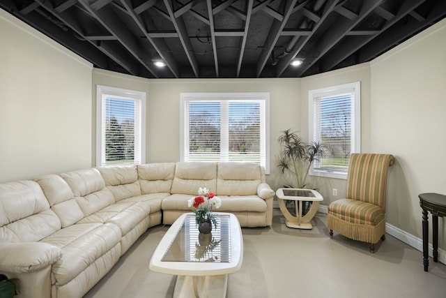 70799 Fisher Rd, Bruce, MI 48065 - living room with baseboards and finished concrete flooring