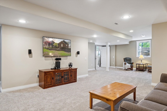 8504 Riverwalk Dr, Fenton, MI 48430 - living room with light carpet, recessed lighting, and baseboards