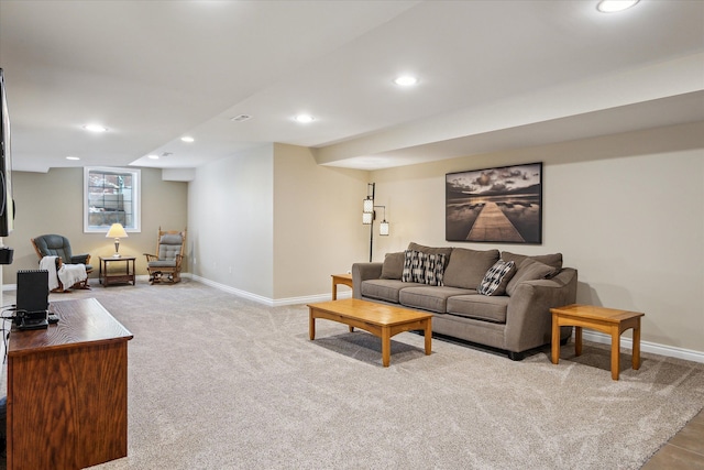 8504 Riverwalk Dr, Fenton, MI 48430 - carpeted living room with recessed lighting and baseboards