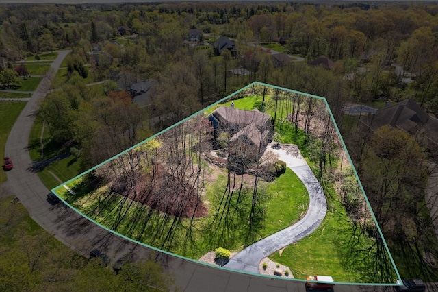 8504 Riverwalk Dr, Fenton, MI 48430 - aerial overview of property's location featuring a heavily wooded area and property boundaries highlighted