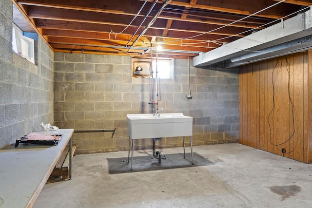 below grade area featuring a sink