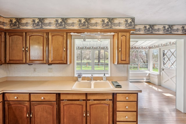 2050 Rowe Rd, Milford, MI 48380 - kitchen featuring a baseboard radiator, plenty of natural light, light countertops, and a sink