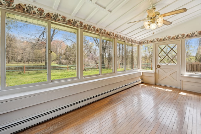 2050 Rowe Rd, Milford, MI 48380 - unfurnished sunroom featuring ceiling fan and a baseboard heating unit