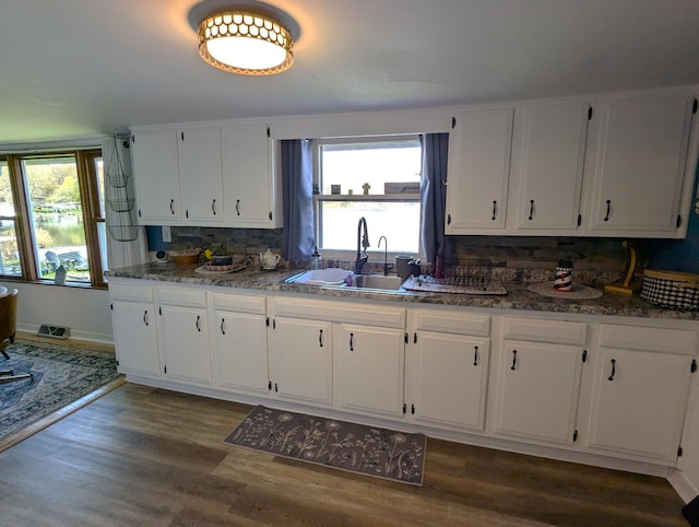kitchen featuring a healthy amount of sunlight, white cabinetry, and a sink