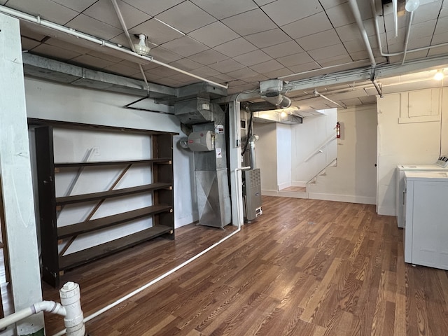 26741 Dartmouth St, Madison Heights, MI 48071 - finished basement with stairway, wood finished floors, heating unit, and baseboards