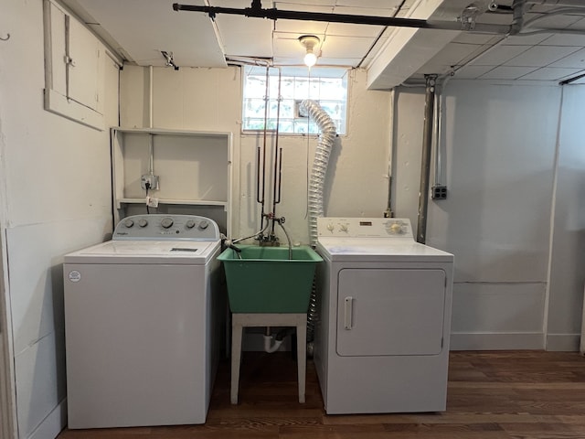 26741 Dartmouth St, Madison Heights, MI 48071 - laundry area featuring separate washer and dryer and wood finished floors