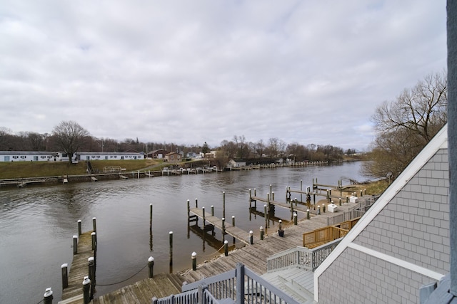 dock area featuring a water view
