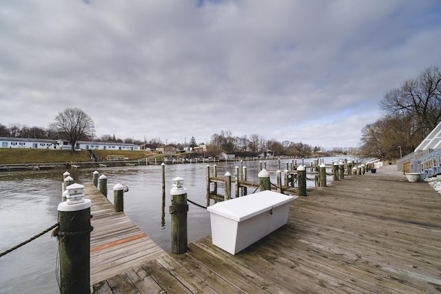 view of dock with a water view