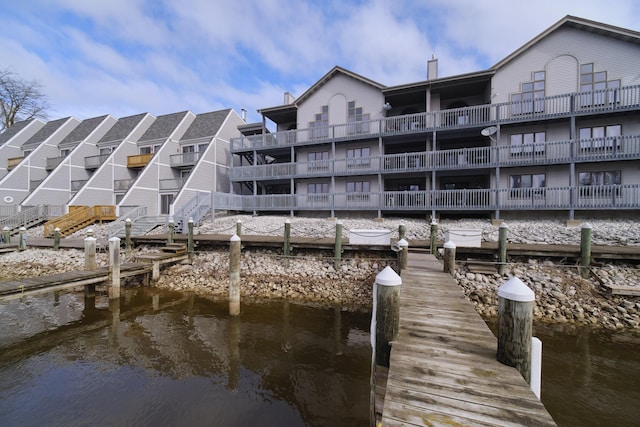 dock area with a water view