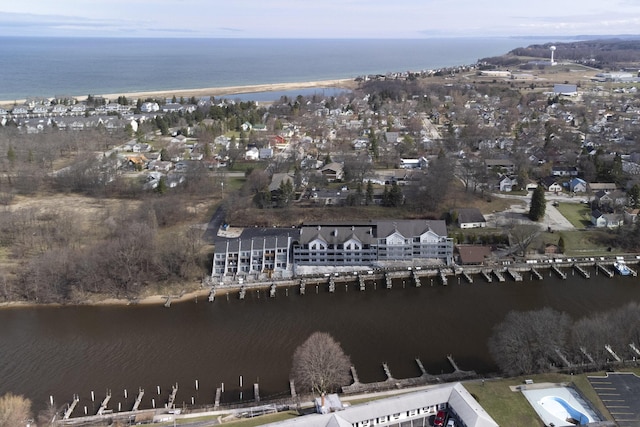 aerial view with a residential view and a water view