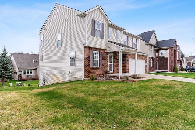 8079 Wildwood Ln, White Lake, MI 48386 - view of front of house featuring a garage, brick siding, driveway, and a front lawn