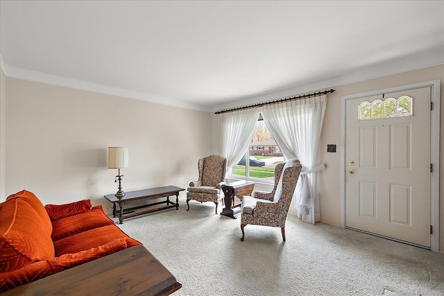 14953 Colpaert Dr, Warren, MI 48088 - living area featuring ornamental molding and light colored carpet