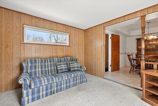 14953 Colpaert Dr, Warren, MI 48088 - living area featuring carpet floors and wood walls