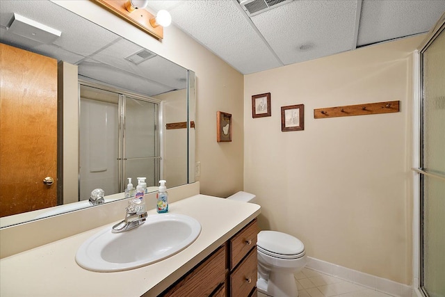 14953 Colpaert Dr, Warren, MI 48088 - full bathroom featuring visible vents, tile patterned flooring, a shower with shower door, vanity, and toilet