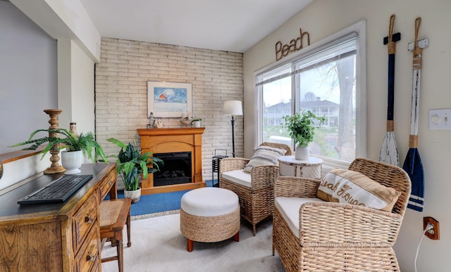 2103 Island Dr, Wayland, MI 49348 - living area with carpet floors and a fireplace