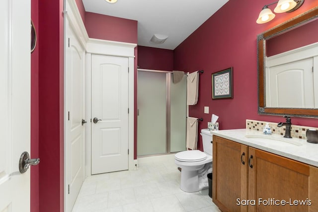 6501 Andres Xing Unit 14, Grandville, MI 49418 - bathroom with backsplash, vanity, toilet, and a stall shower
